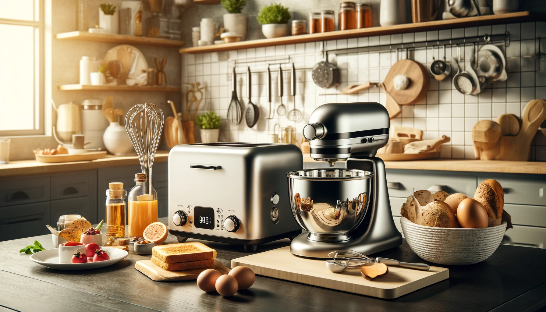 Eine kuratierte Sammlung hochwertiger Küchengeräte, darunter elegante Toaster, leistungsstarke Mixer und andere Gourmet-Küchengeräte. Perfekt, um jede moderne Küche mit Funktionalität und Stil zu bereichern.