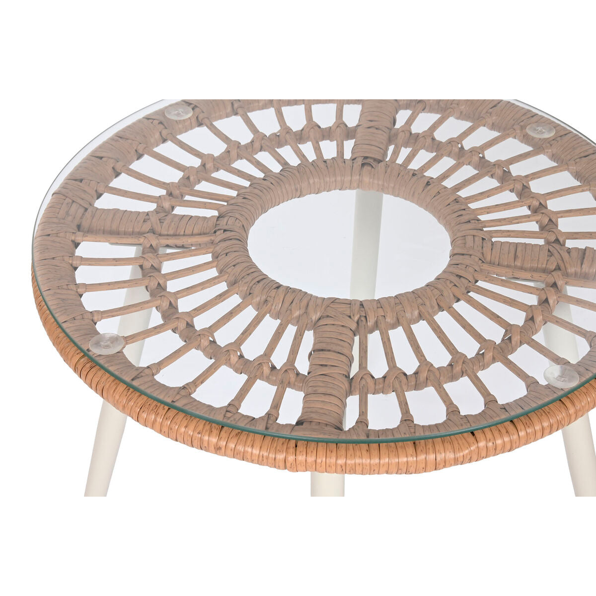 Tisch mit 2 Sesseln Home ESPRIT Weiß Beige Grau Metall Kristall Synthetischer Rattan 55 x 55 x 47 cm