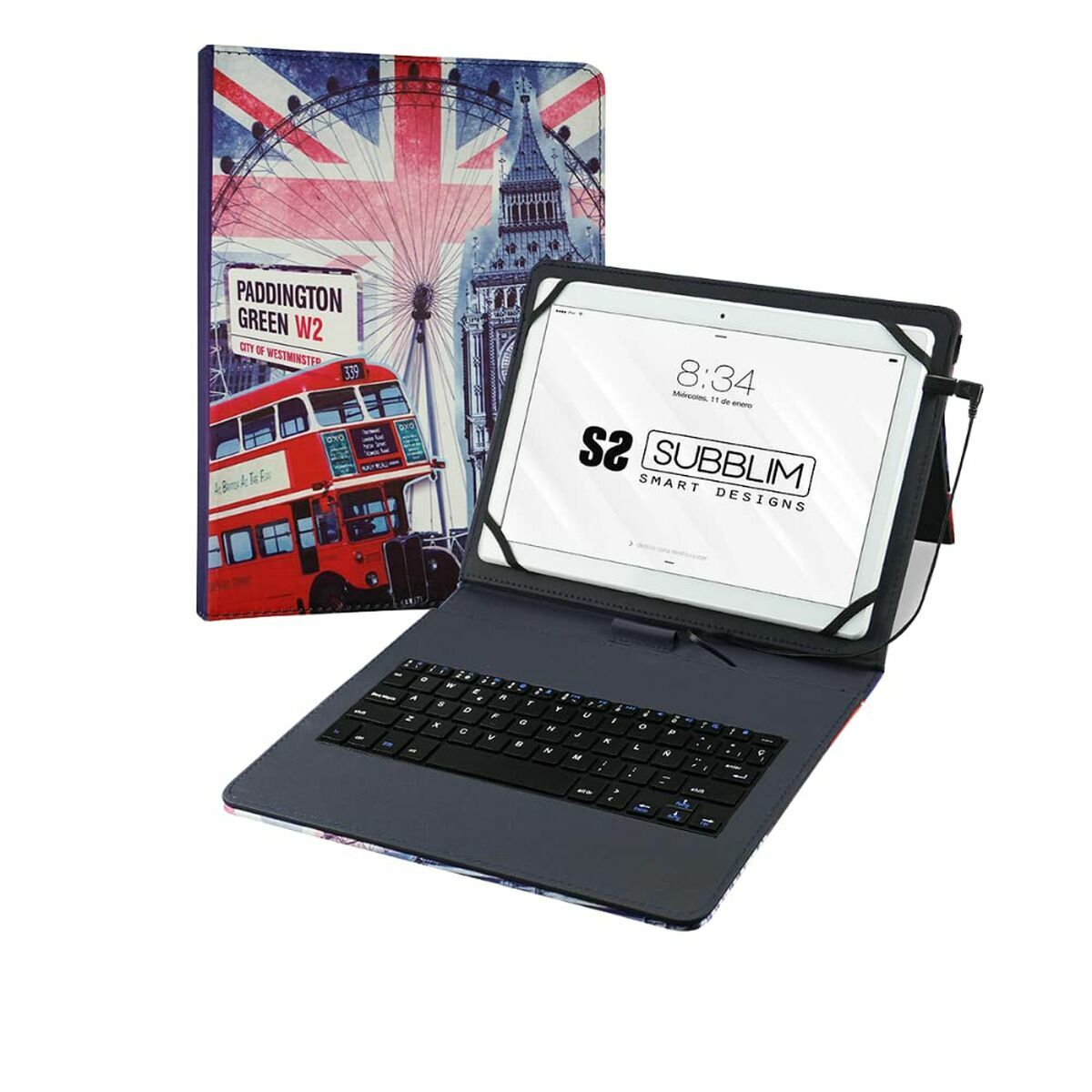 Hülle für Tablet und Tastatur Subblim Funda con Teclado Micro USB - USB C KEYTAB USB 10,1" England Qwerty Spanisch