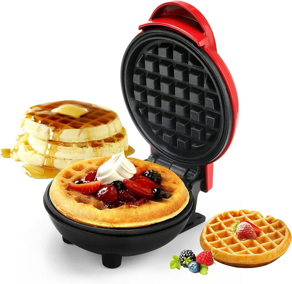 Energy-efficient waffle maker creating crispy waffles in a modern kitchen.