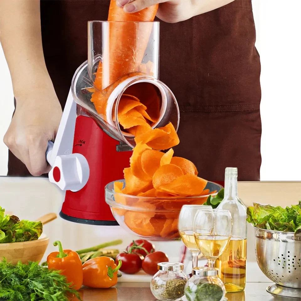 Energy-efficient kitchen food chopper preparing vegetables in a sleek modern kitchen.