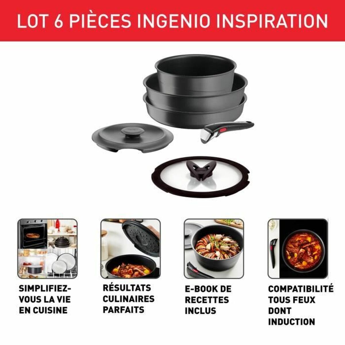 Cookware Tefal Ingenio Grey 6 Pieces - CA International  