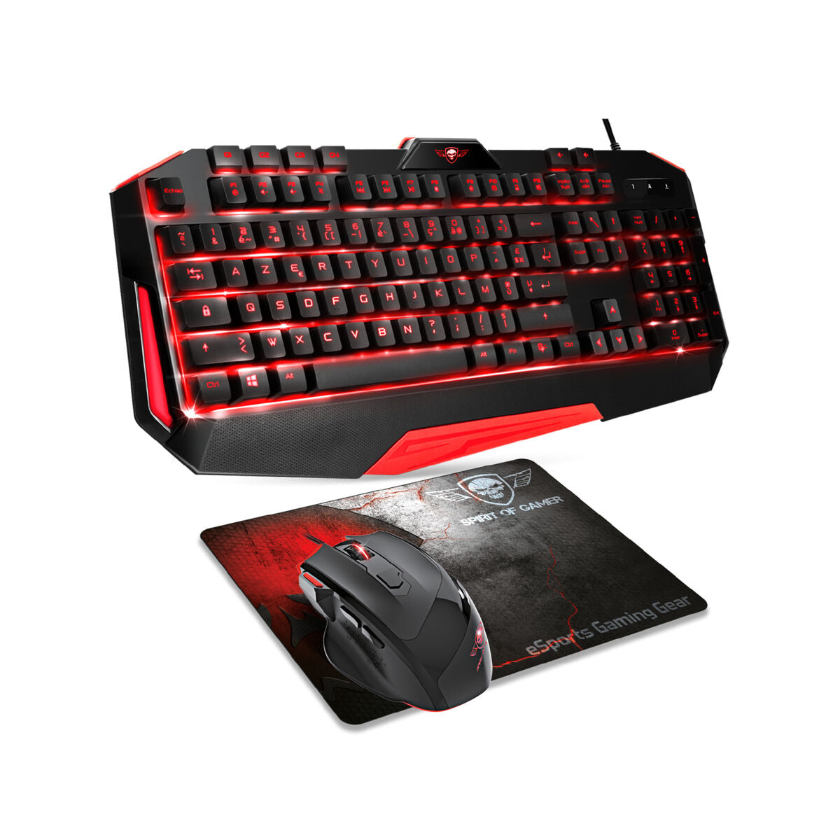 Keyboard and Mouse Spirit of Gamer SOG-3IN1-ES Black Red AZERTY - CA International   #