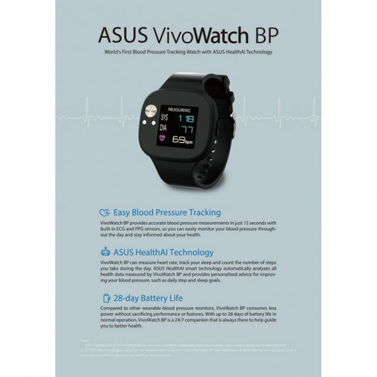 Smartwatch Asus VivoWatch BP Schwarz - CA International 