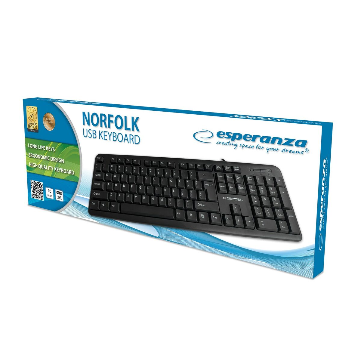 Keyboard Esperanza EK139 Black Monochrome Polish QWERTY - CA International   #