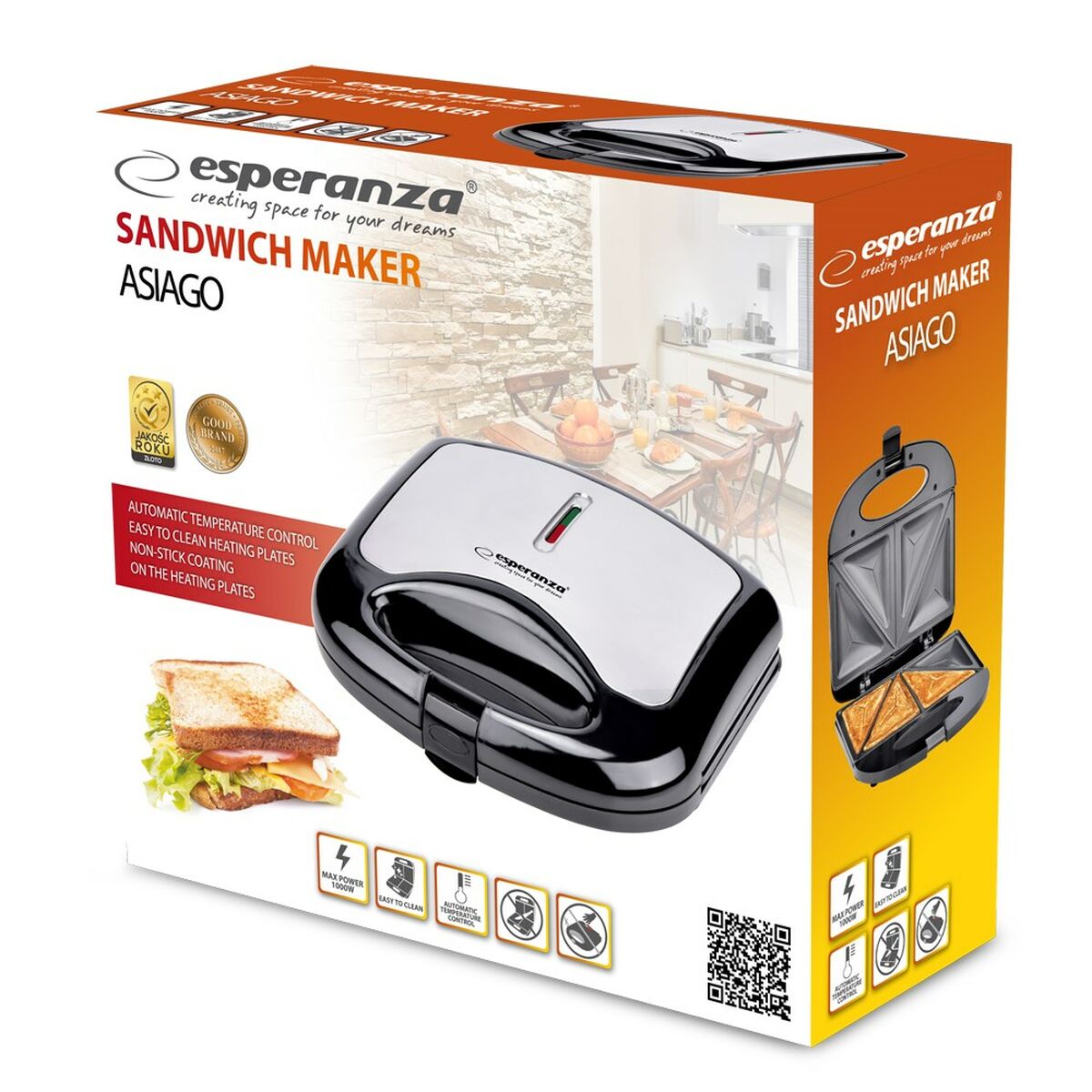 Sandwich Maker Esperanza EKT011 Black 1000 W-CA International