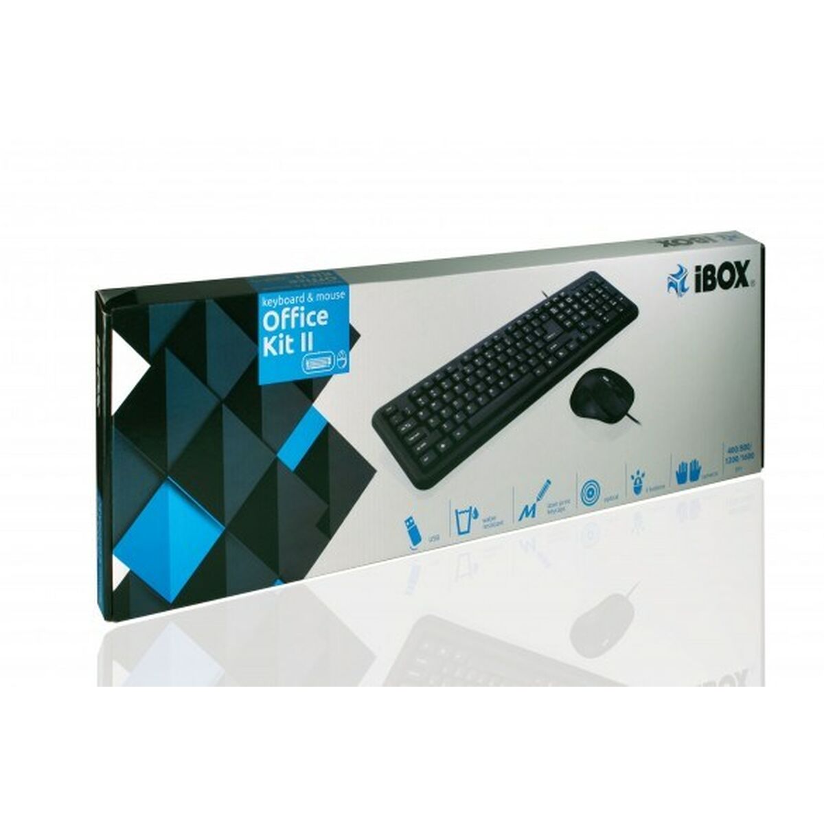 Tastatur mit Maus Ibox OFFICE KIT II Schwarz Schwarzweiß Englisch QWERTY - CA International  