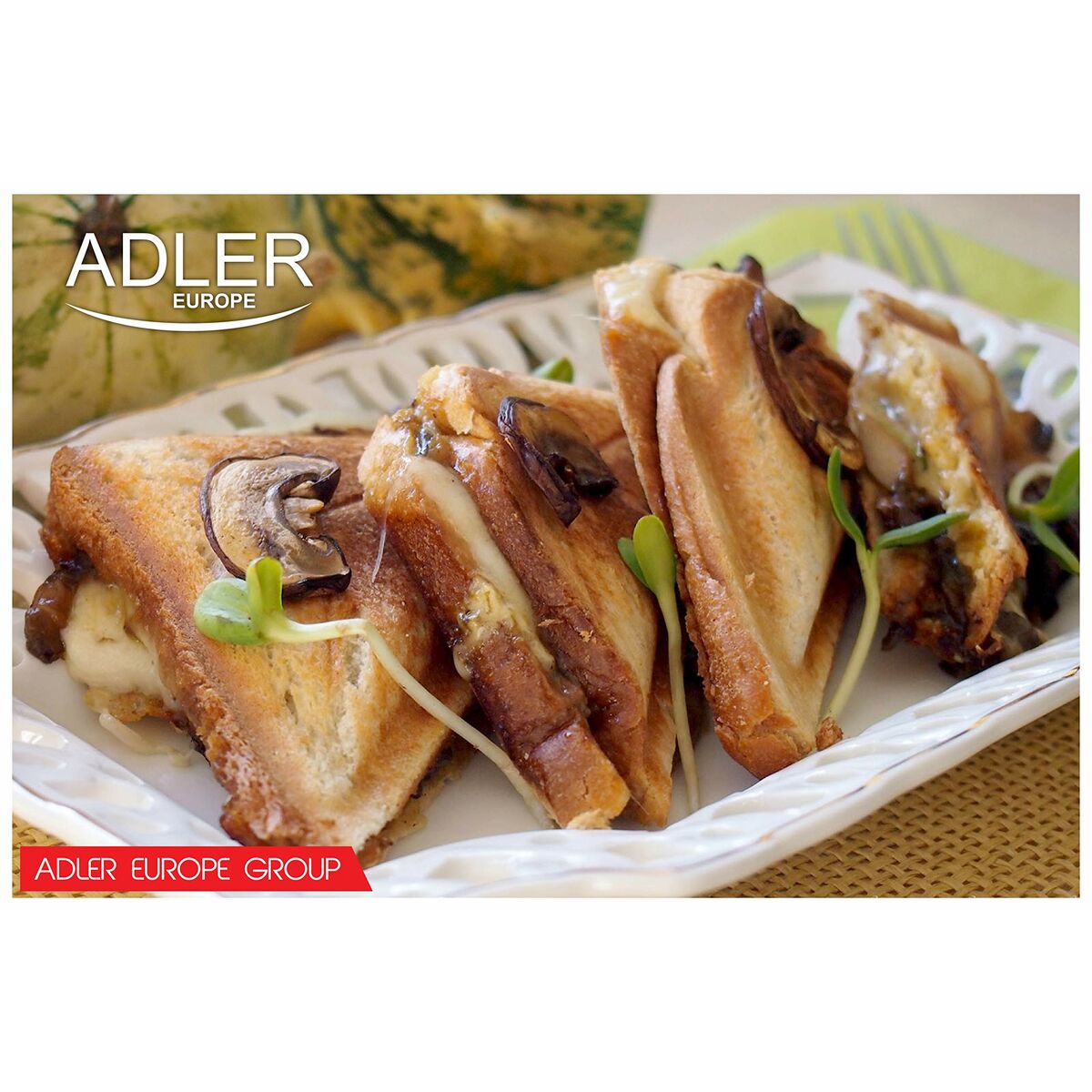 Sandwichmaker Adler AD 3015 Schwarz Bunt Silberfarben 750 W - CA International 