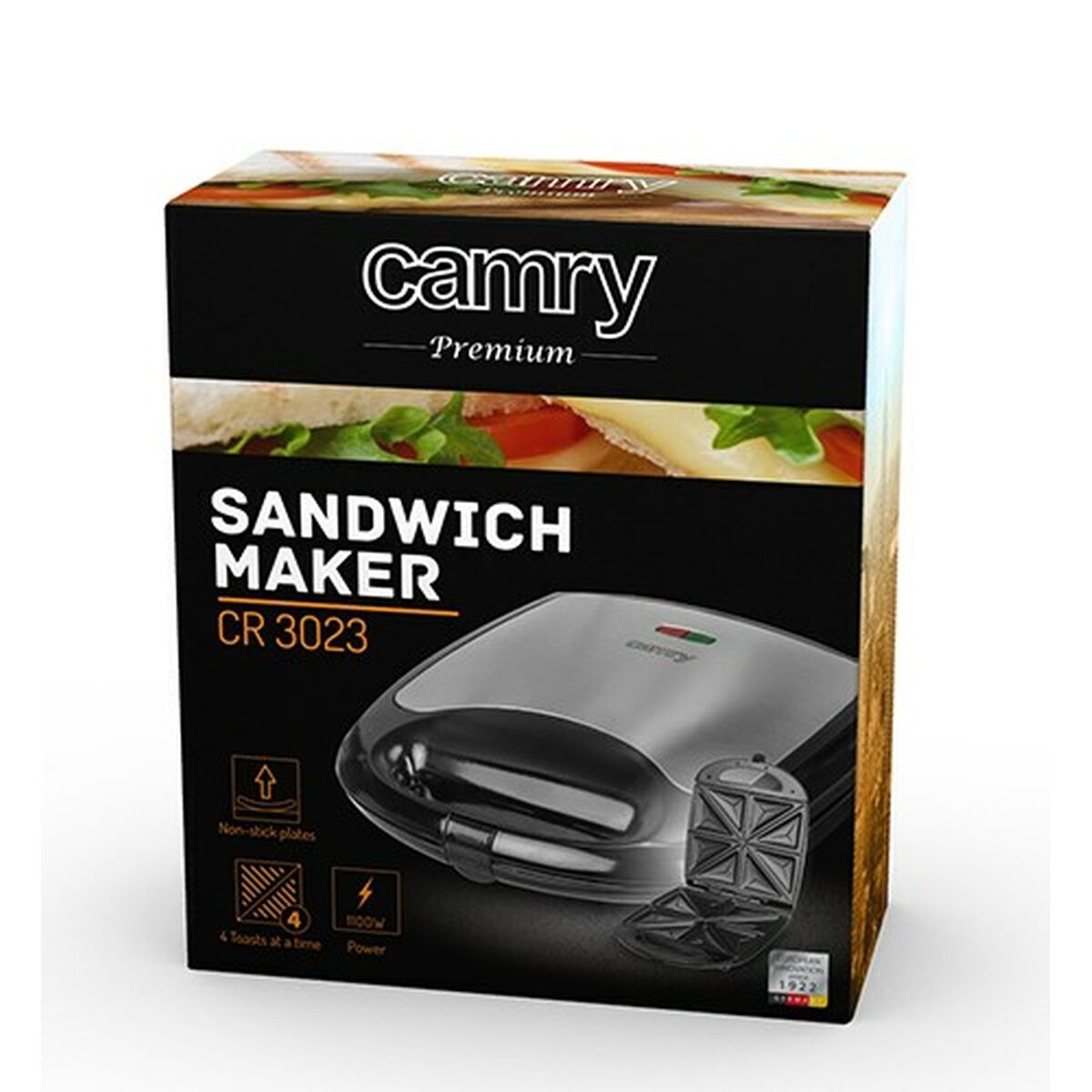 Sandwichmaker Camry CR 3023 Schwarz Grau Silberfarben 1100 W 1500 W - CA International  