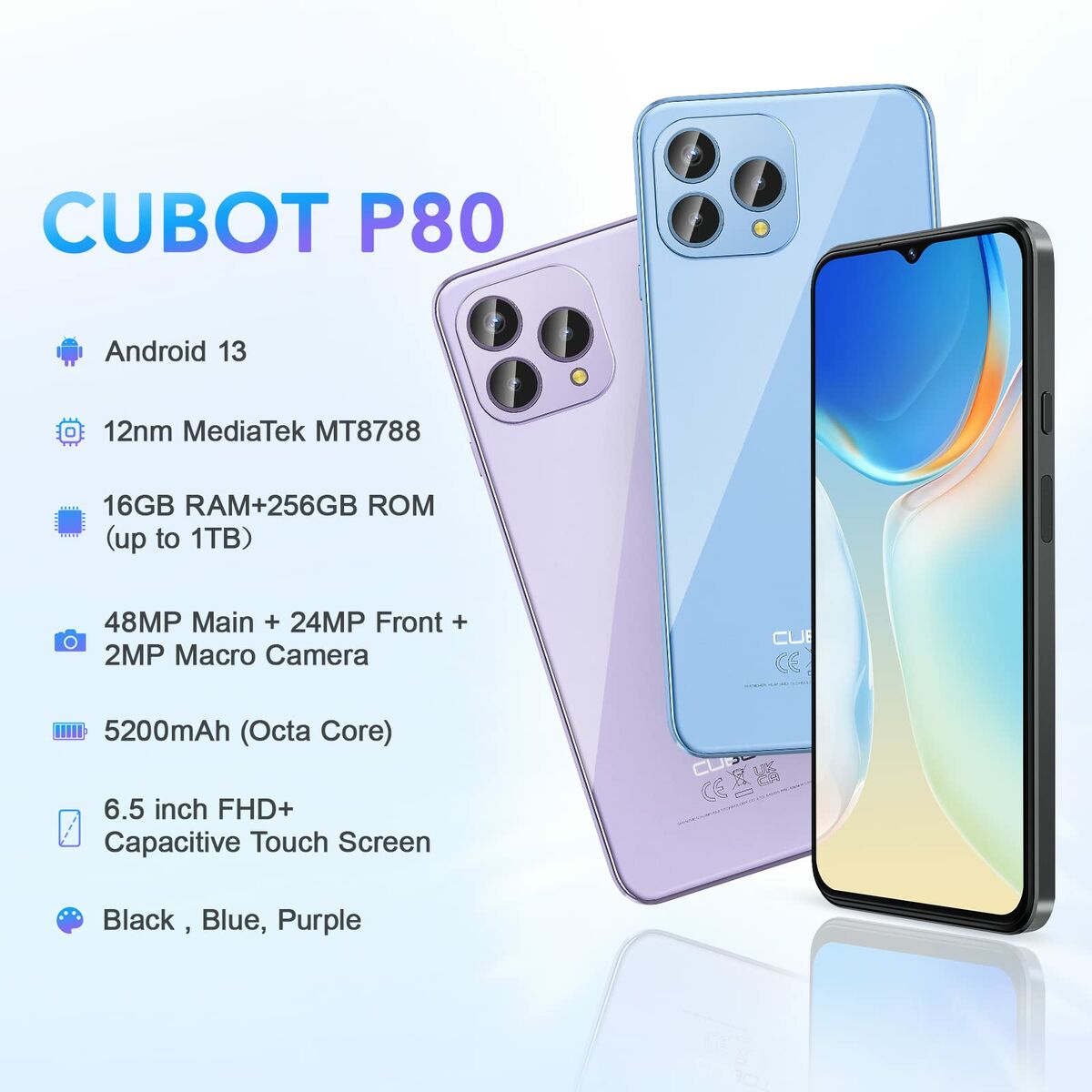 Smartphone Cubot P80 8 GB RAM 6,6" 256 GB Blau - CA International 