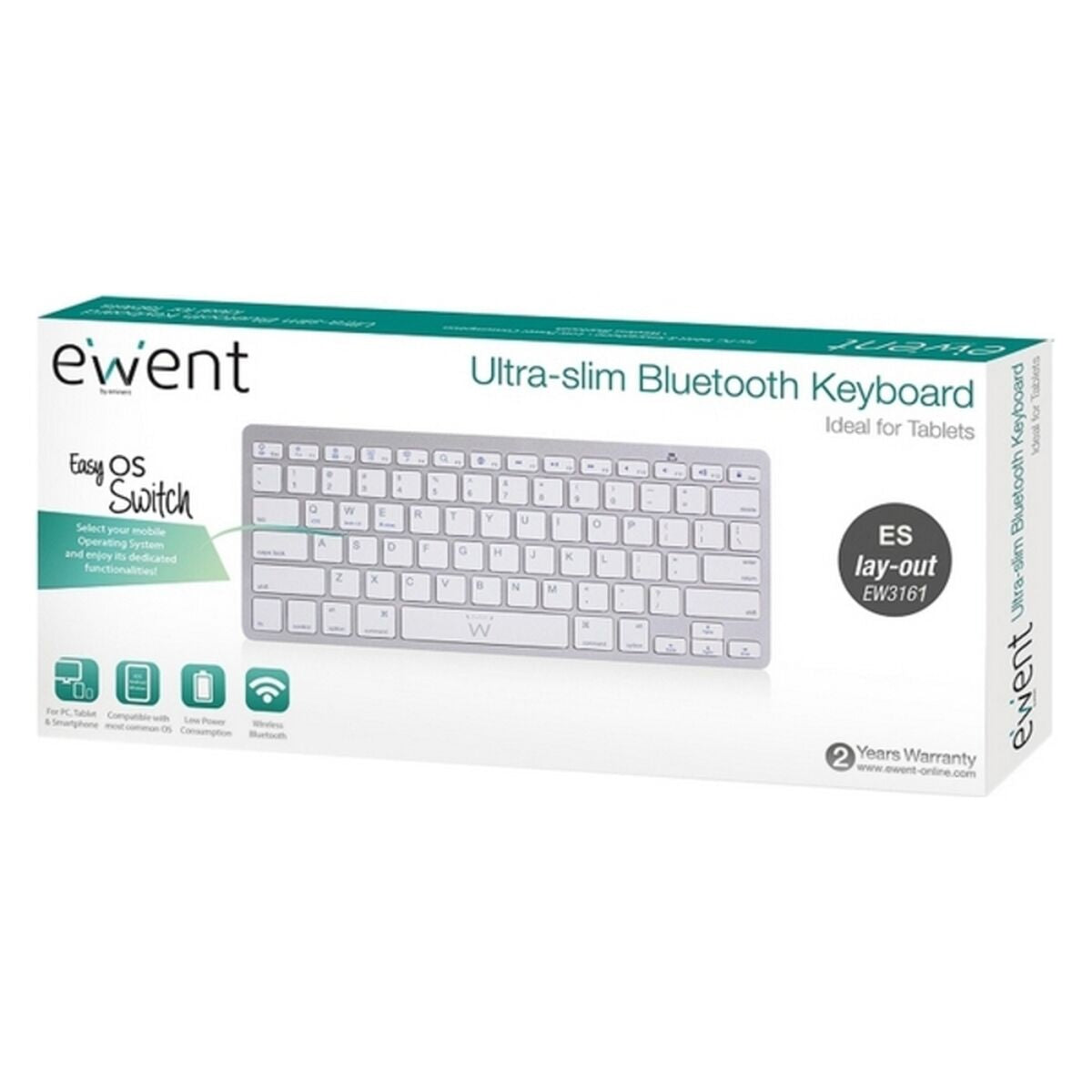 Bluetooth Keyboard Ewent EW3161 White Silver - CA International   #