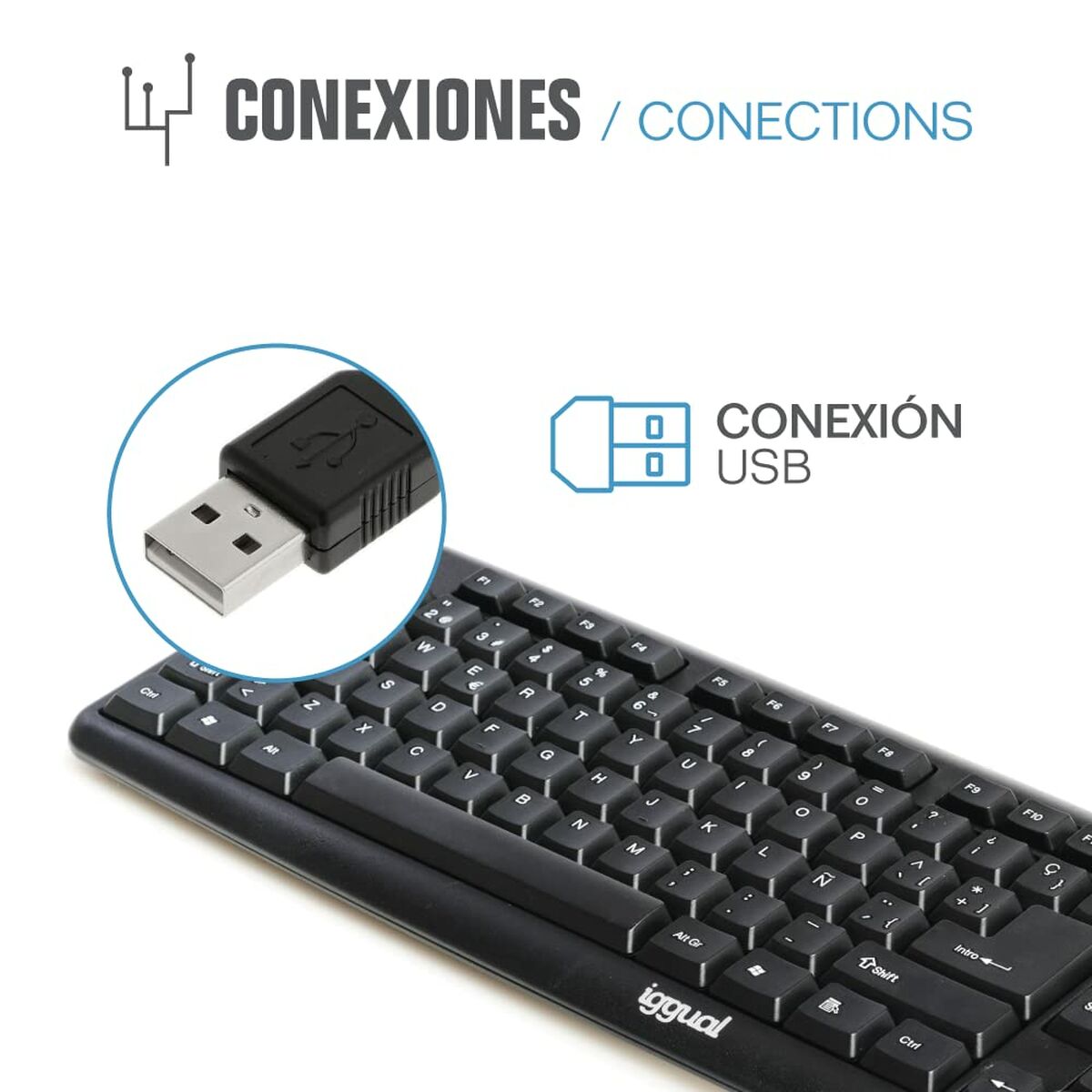 Keyboard iggual CK-BASIC-105T QWERTY USB Black Spanish Monkey (1 Piece) - CA International   #