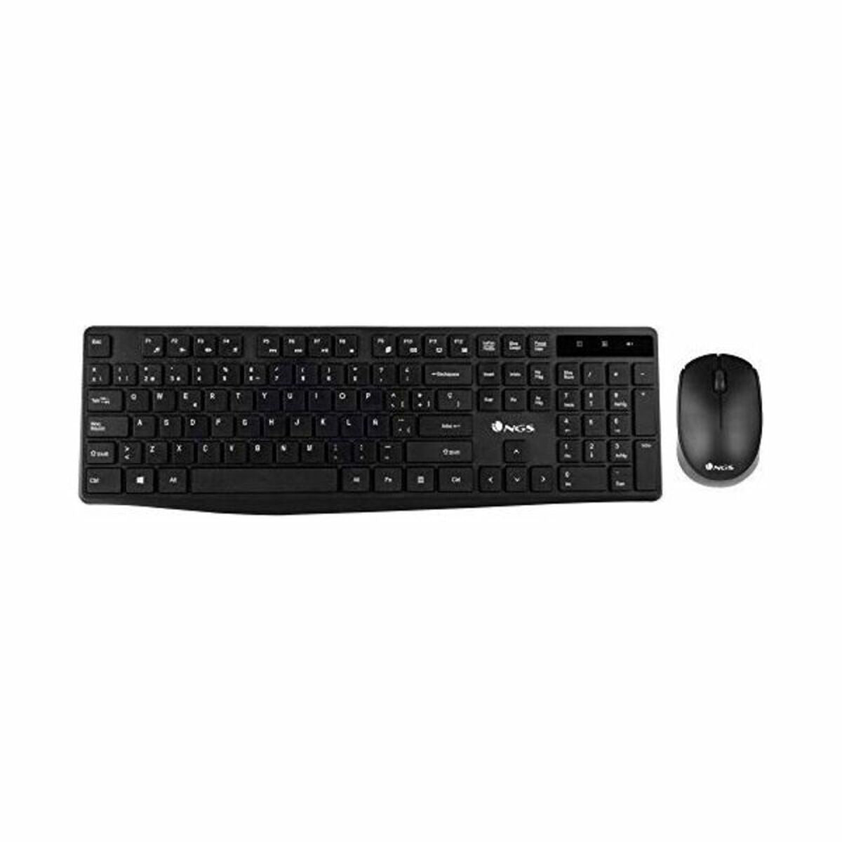 Tastatur mit Drahtloser Maus NGS NGSWIRELESSSETALLUREKIT 1200 dpi 2.4 GHz Schwarz - CA International 