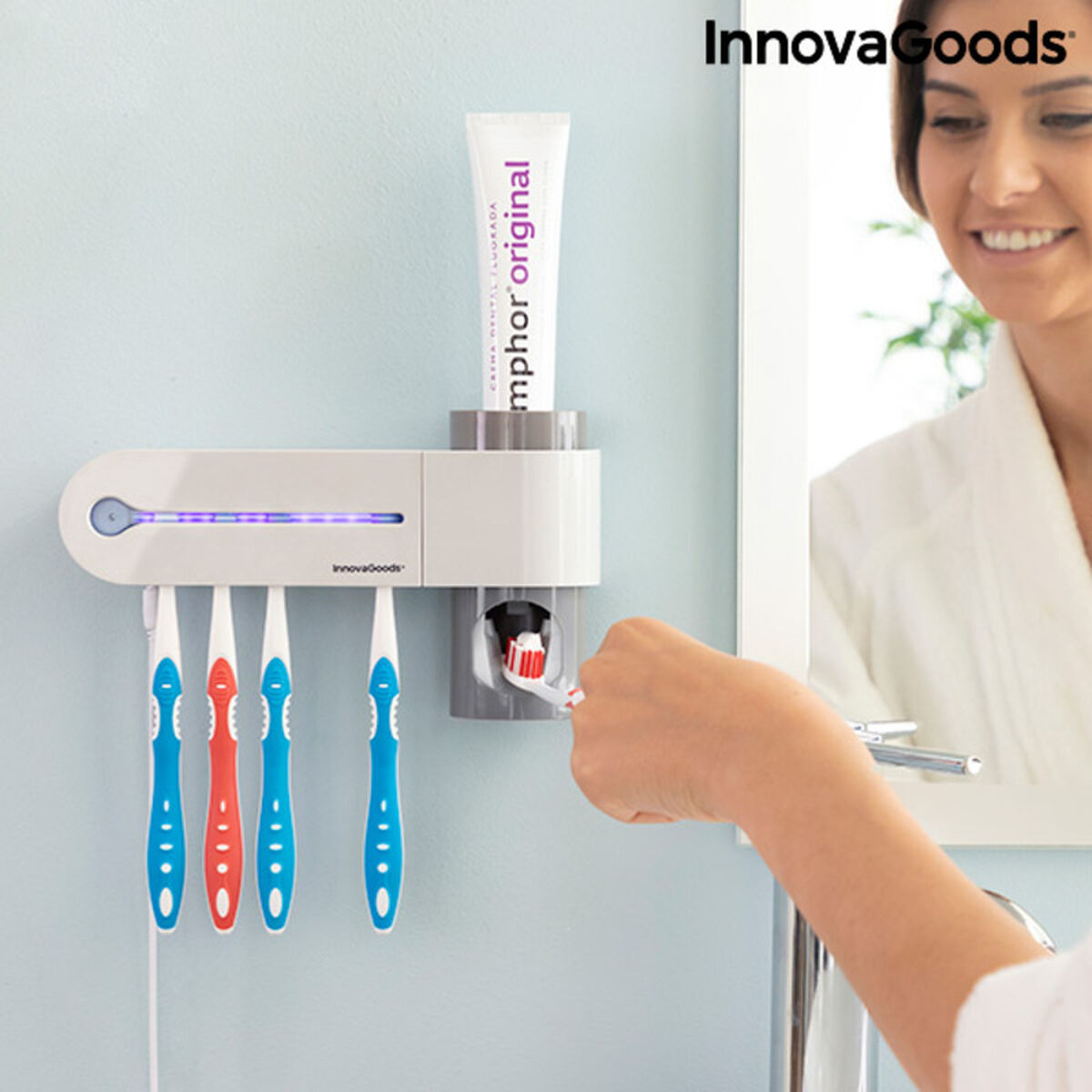 UV-Zahnbürsten-Sterilisator mit Zahnpastahalter und -spender Smiluv InnovaGoods Weiß (Restauriert B) - CA International 