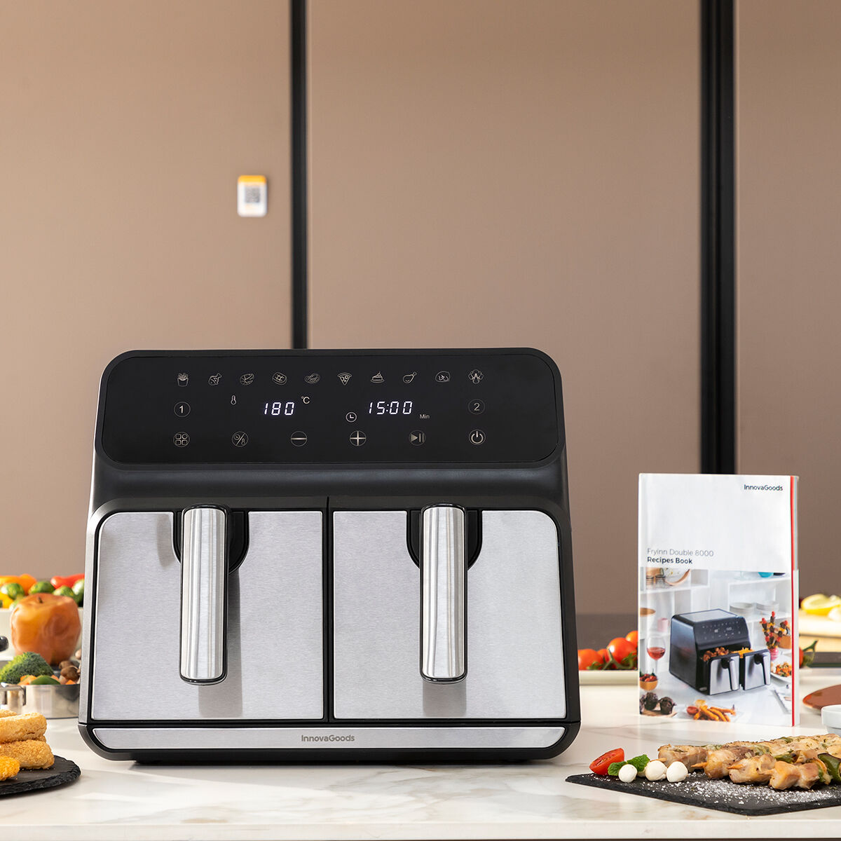 Fritteuse ohne Öl InnovaGoods Fryinn Double 8000 Schwarz Edelstahl 3400 W 8 L - CA International  