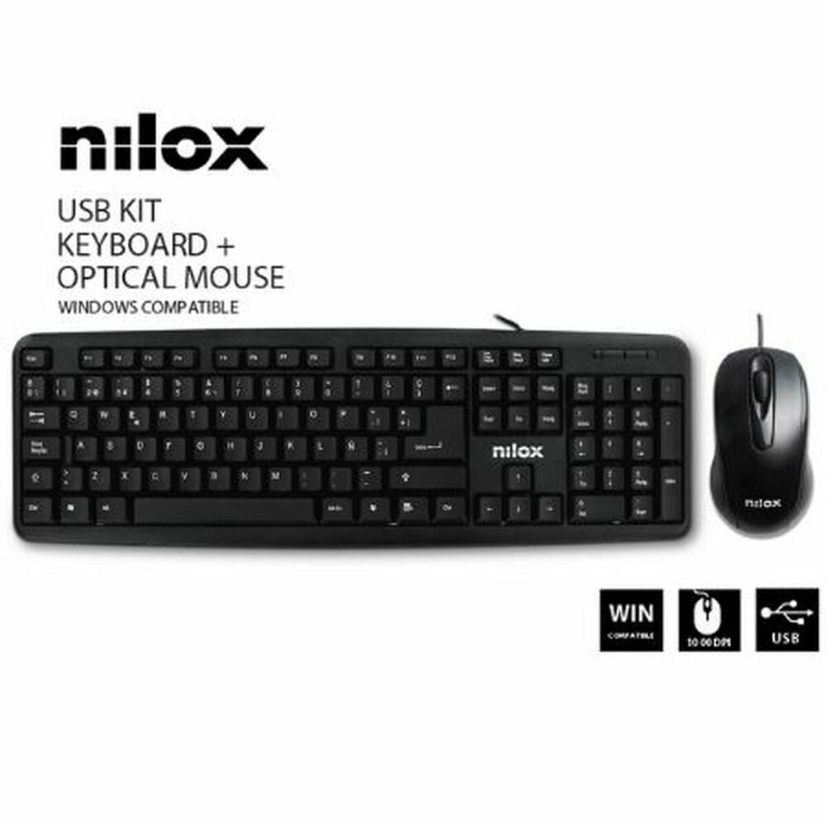 Tastatur mit Maus Nilox NXKME000003 USB Schwarz Qwerty Spanisch - CA International 