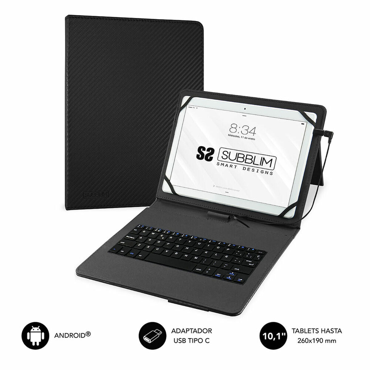 Hülle für Tablet und Tastatur Subblim SUB-KT1-USB001 Schwarz Qwerty Spanisch - CA International  