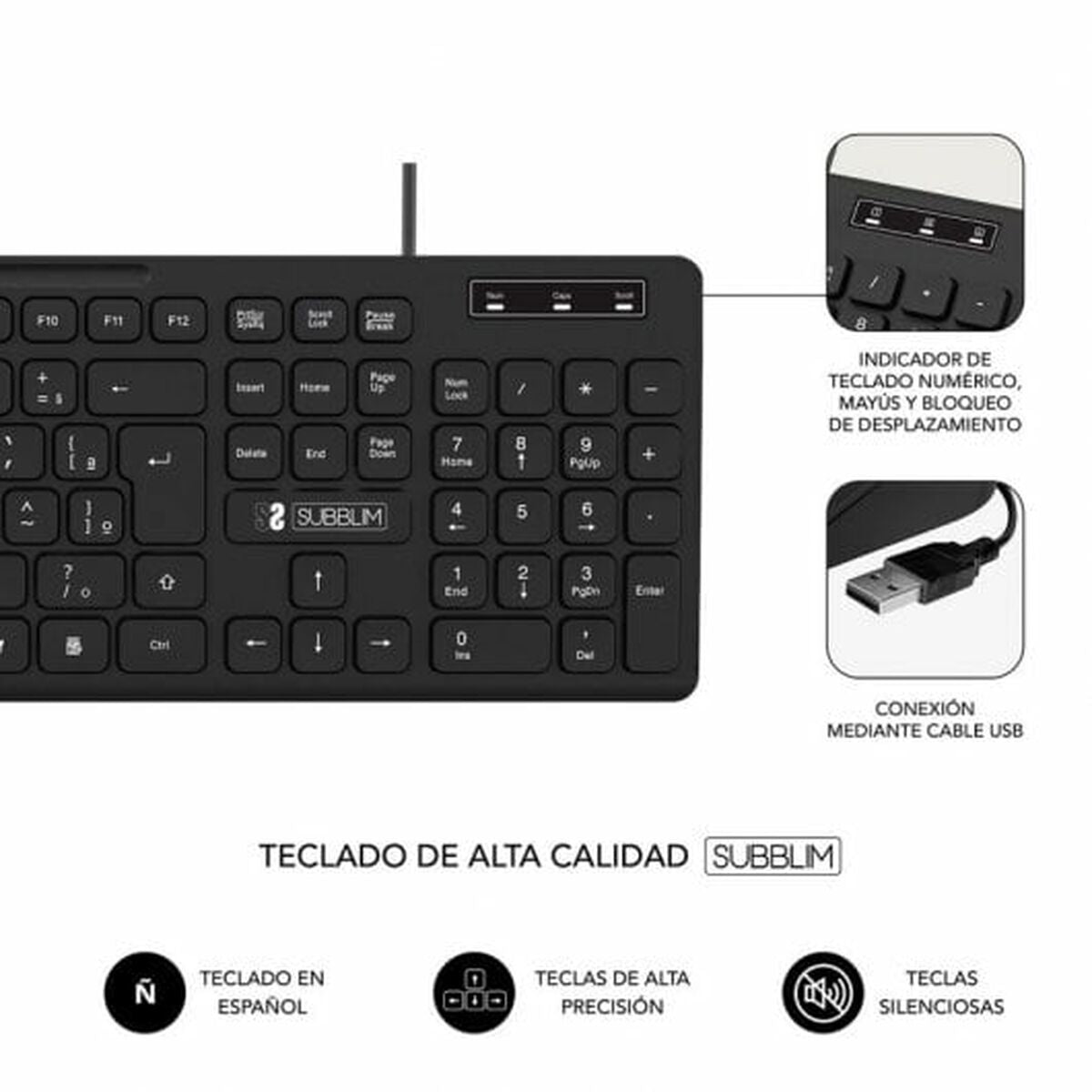 Numerische Tastatur Subblim SUBKBC-0SSK50 Schwarz Qwerty Spanisch QWERTY - CA International 