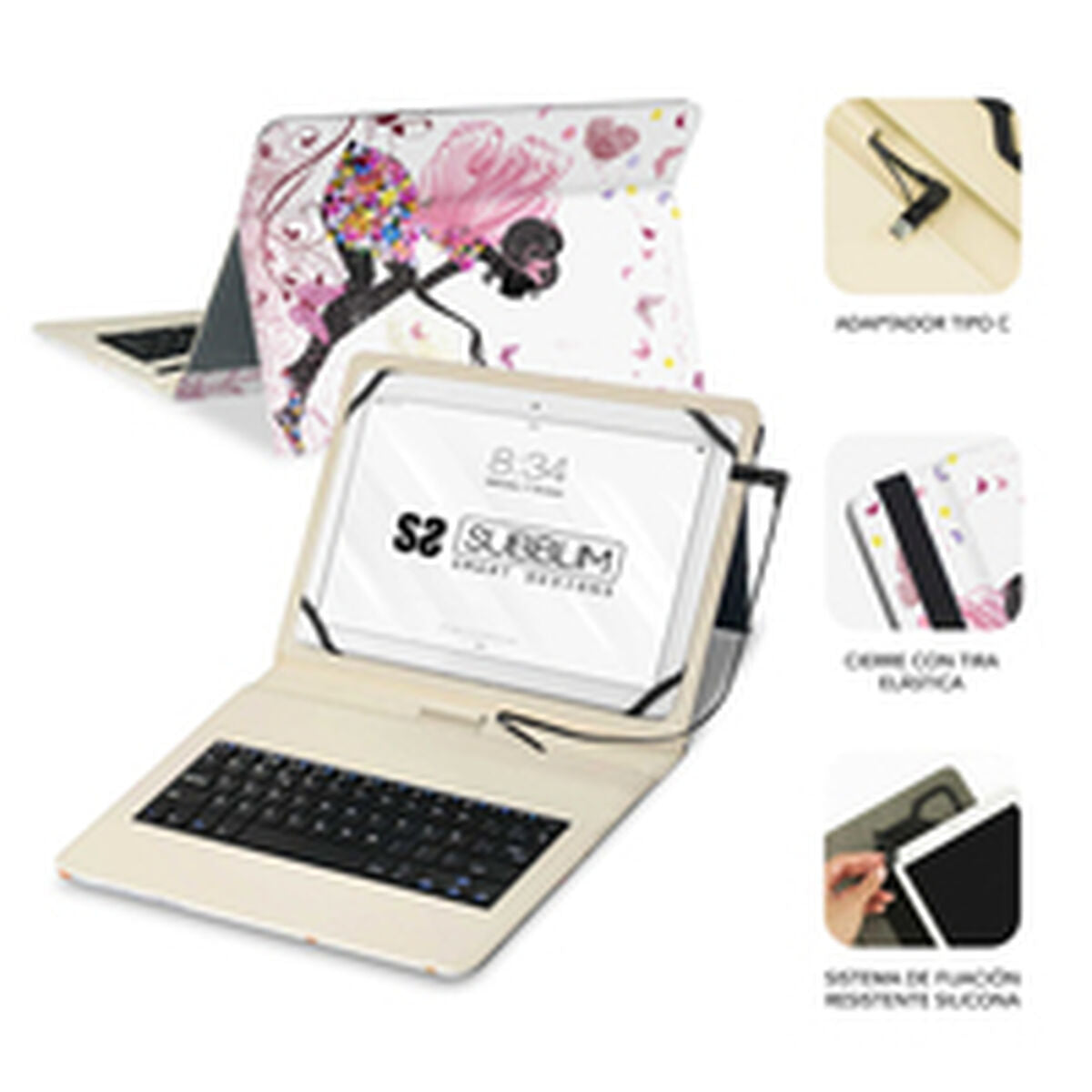 Bluetooth-Tastatur für Tablet Subblim SUBKT1-USB052 Qwerty Spanisch Bunt Spanisch - CA International 