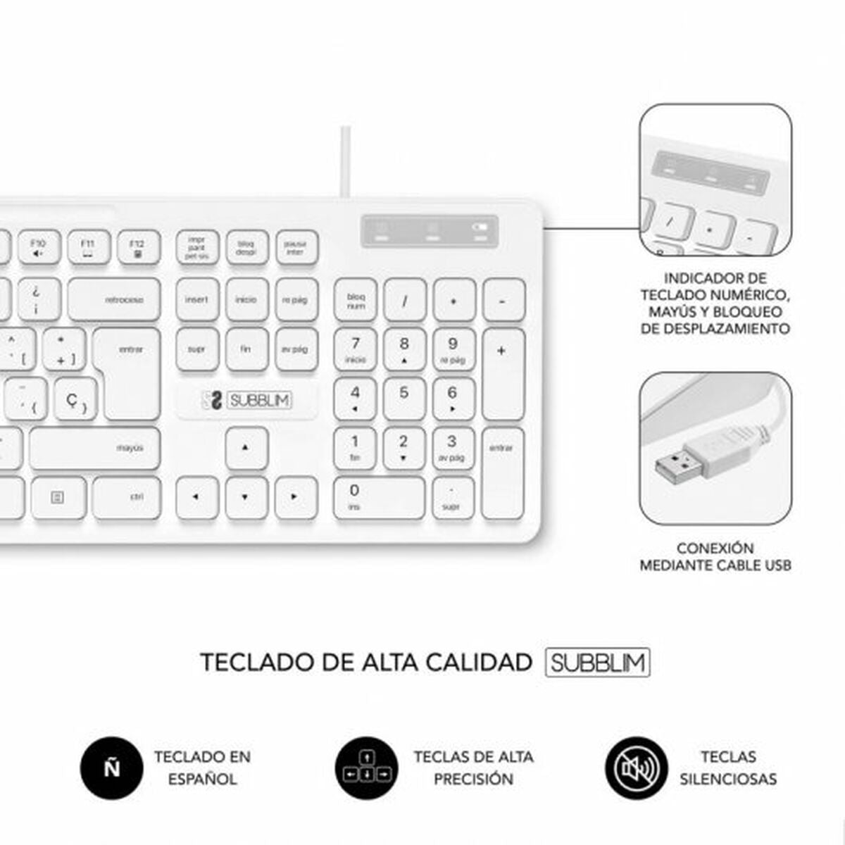 Tastatur Subblim SUBKBC-0SSK51 Weiß Qwerty Spanisch - CA International 