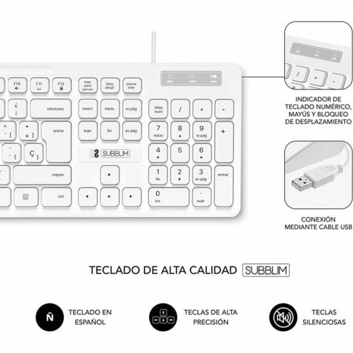 Tastatur mit Maus Subblim SUBKBC-CSSK02 Weiß Qwerty Spanisch QWERTY - CA International 