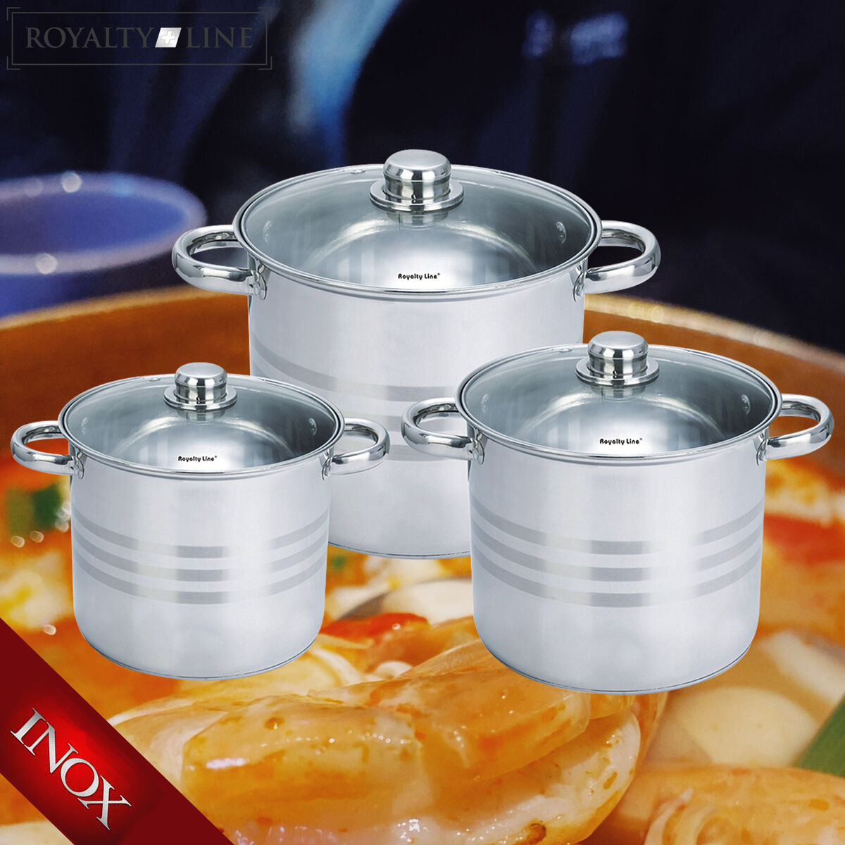 Pot with Glass Lid Royalty Line SP7 Steel 8 Pieces - CA International   #