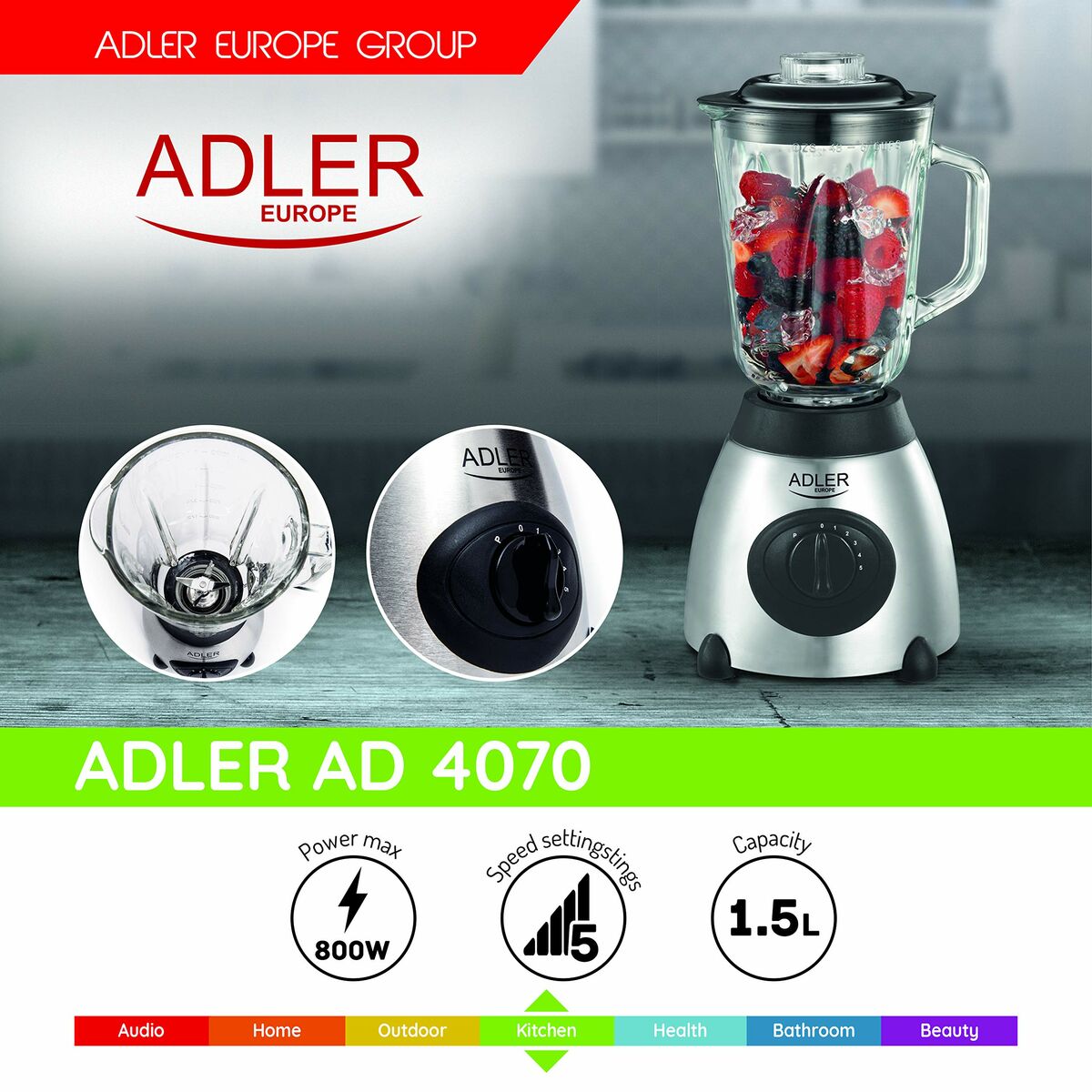 Standmixer Adler AD 4070 Schwarz Bunt 800 W 600 W 1,5 L - CA International  