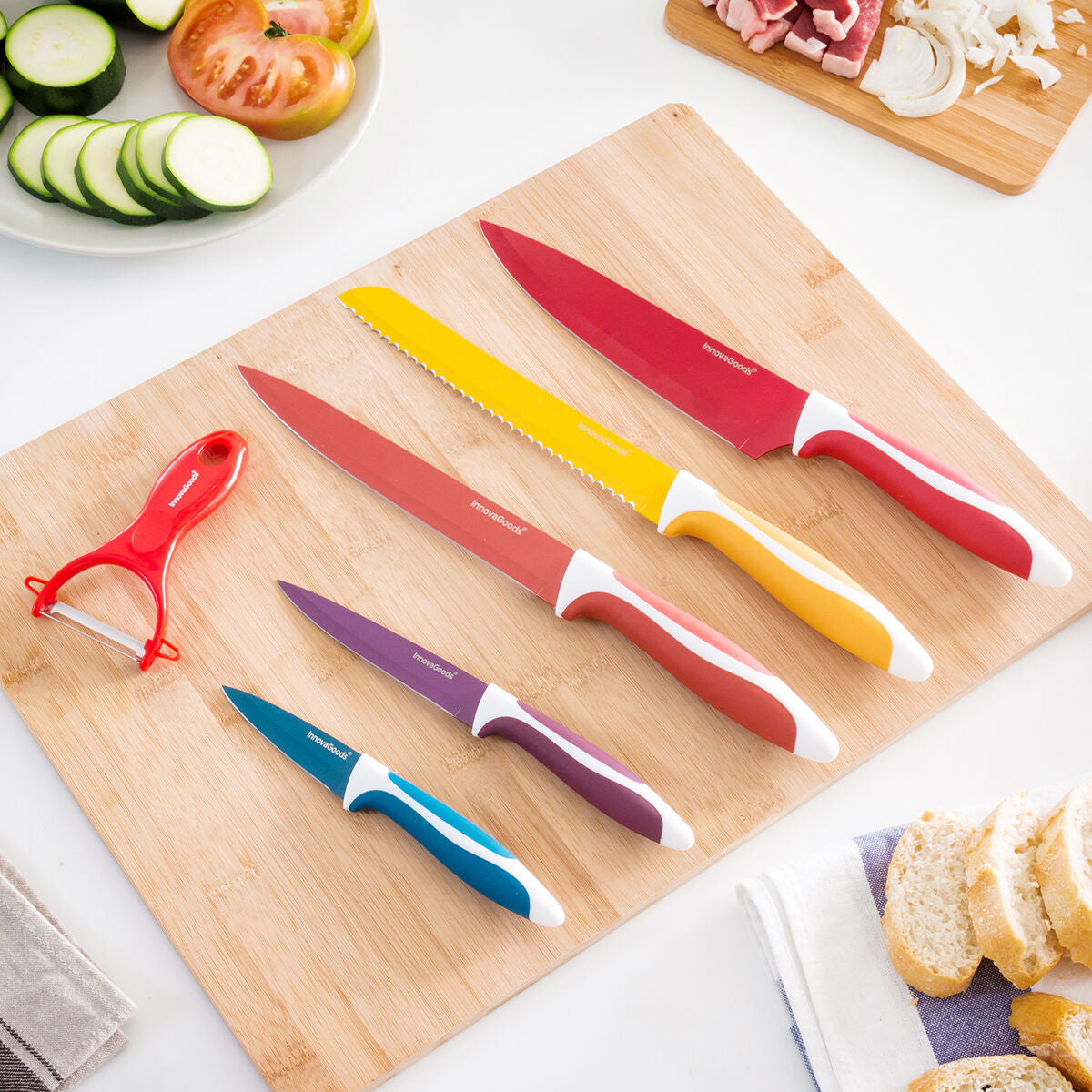 Set of Ceramic Coated Knives with Peeler Knoolvs InnovaGoods 6 Pieces - CA International   #