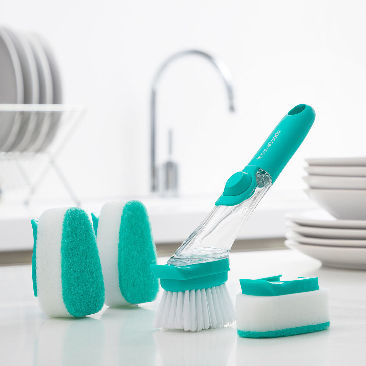 Scourer Brush with Handle and Soap Dispenser Cleasy InnovaGoods - CA International   #