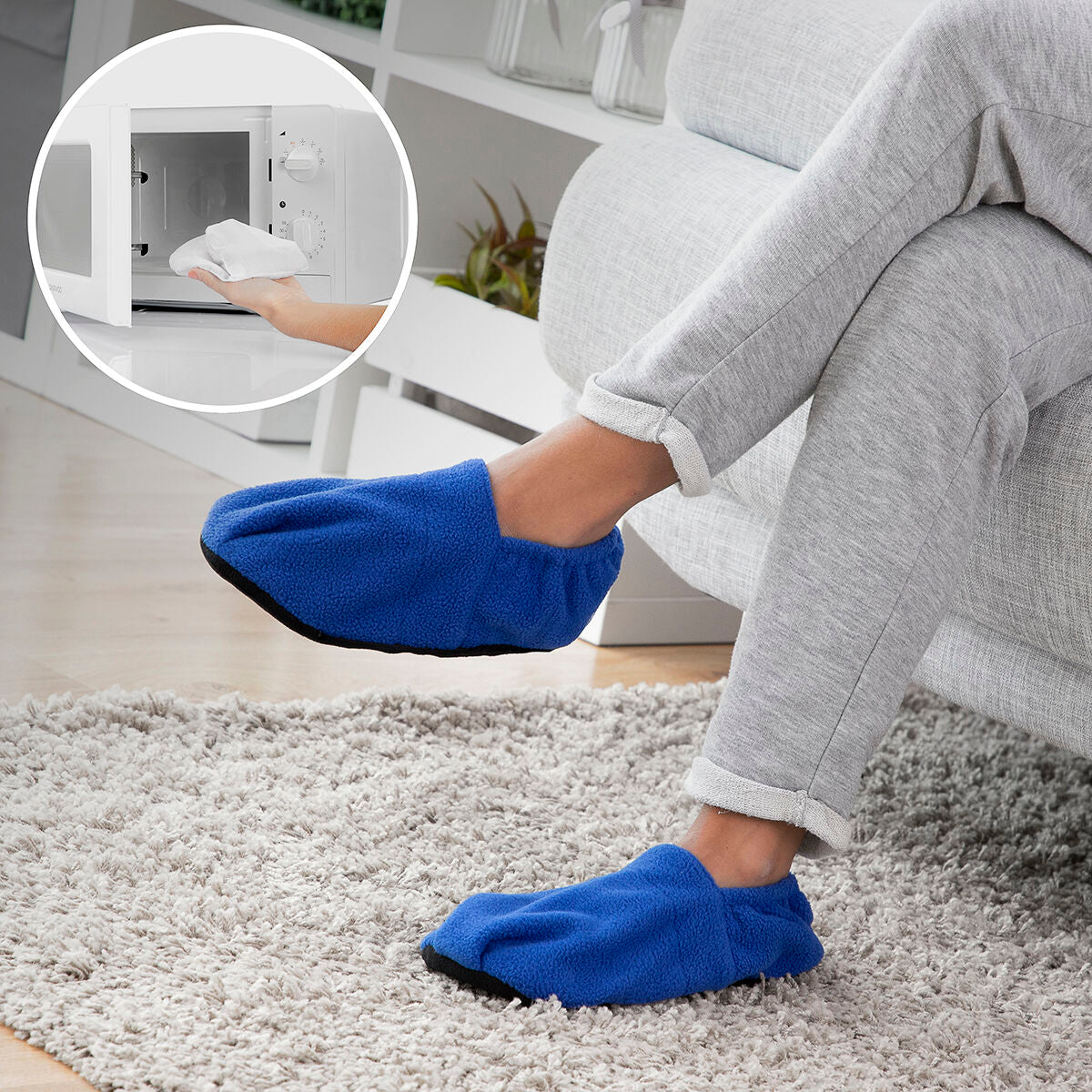 Microwavable Heated Slippers InnovaGoods Blue-CA International