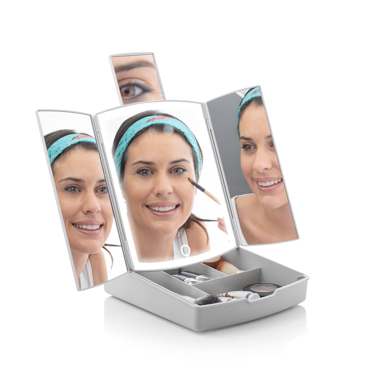 3-In-1 Folding LED Mirror with Make-up Organiser Panomir InnovaGoods-CA International