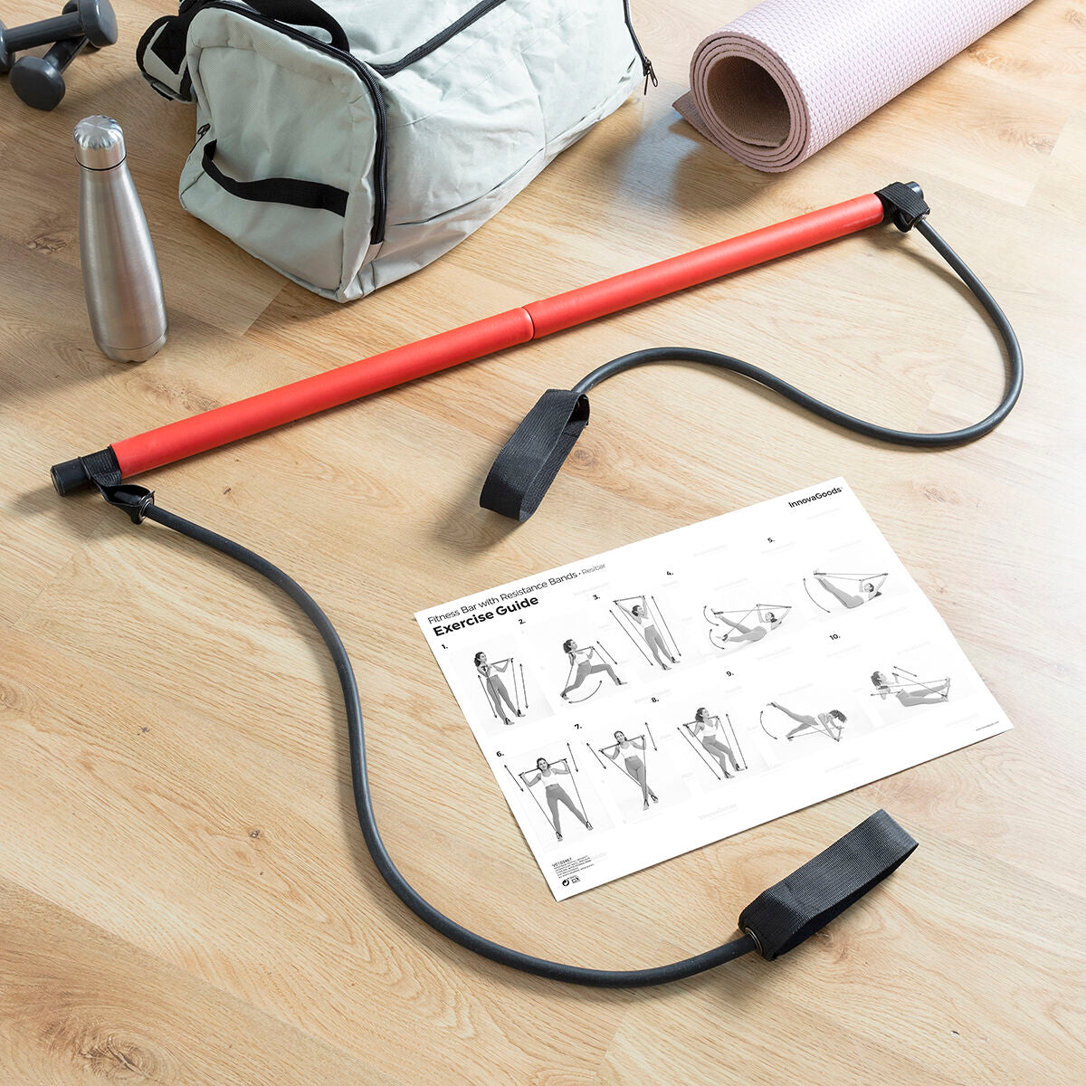 Fitness Bar with Resistance Bands and Exercise Guide Resibar InnovaGoods - CA International   #